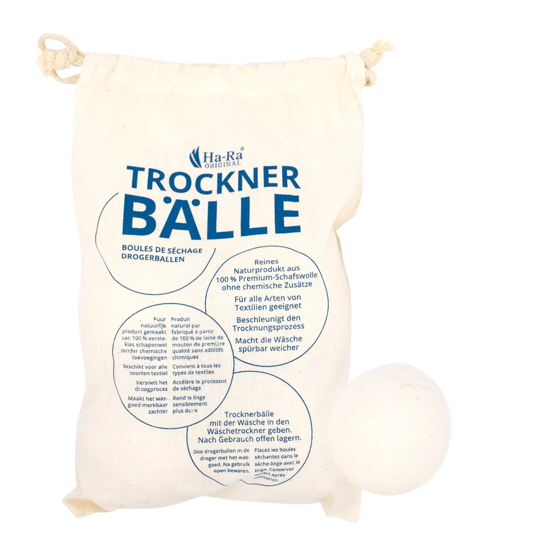 Ha-Ra Drogerballen van schapenwol in katoenen zakje